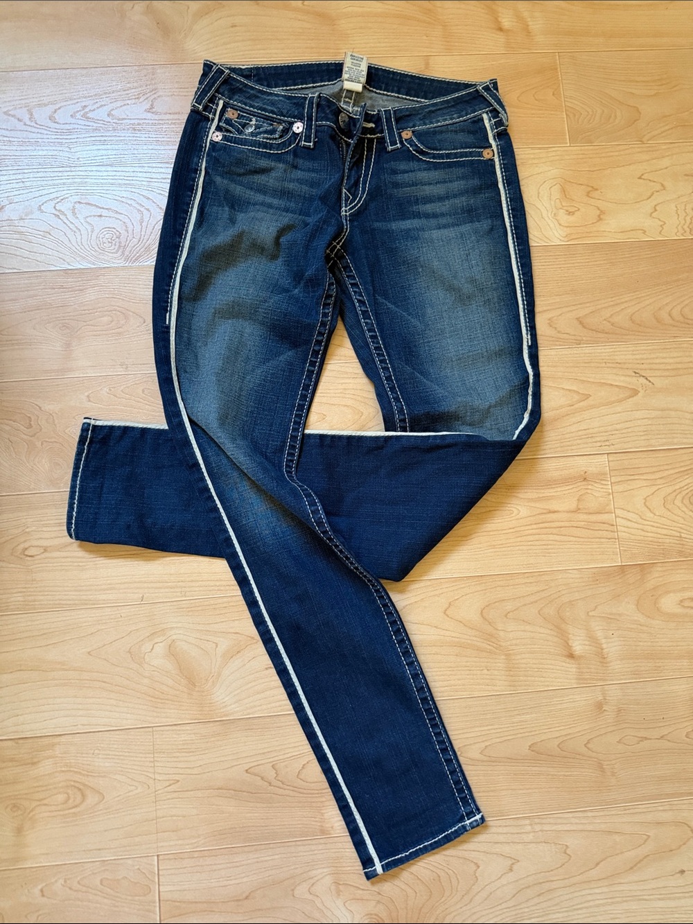True Religion Julie Big T Navy Skinny Jeans with White Side Stripe